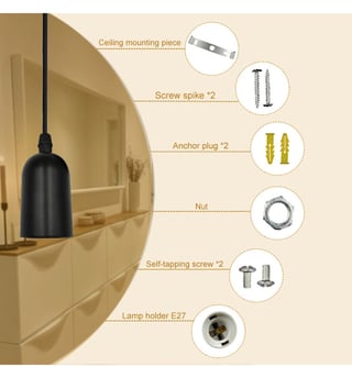 Lampe Suspension LED - Noir - 26W - E27 - Plat