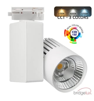 Spot LED 40W GRAZ Blanc Chip Bridgelux 3CCT - Rail Monophasé - 4400Lm / CRI +98