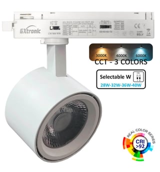 Spot LED 40W - 28W ODENSE Blanc pour Rail Monophasé - CCT / CRI+92 - UGR13 - 24º 