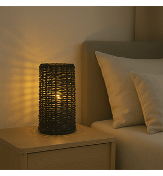 Lampe de Table DOKKA Cylindre Rotin E27 Écologique