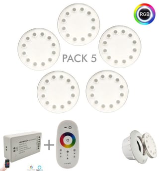 Pack 5 LED Piscine RGB PAR56 36W IP68 DC12V INOX 316