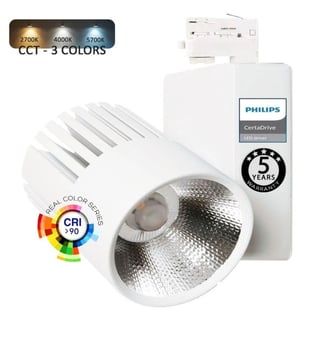 Projecteur LED 40W UPPSALA Blanc - Philips Certa Drive - 3CCT - Rail Triphasé / CRI+98 - 5 Ans Garantie