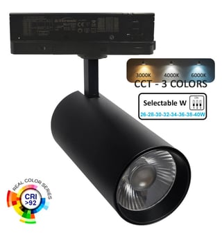 Projecteur LED 40W - 26W NEW MAYA Noir Rail TRIPHASÉ - CCT - CRI+92 / UGR13 - HAUT LUMEN