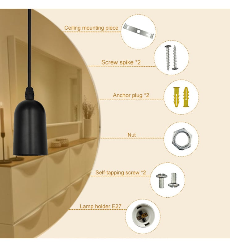 Lampe Suspension LED - Noir - 26W - E27 - Plat - Image 1