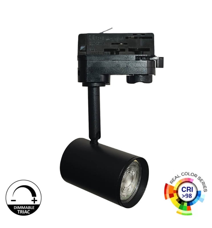 Rail LED 8W triphasé - NOIR - Dimmable Triac - 24º / HAUTE LUMINOSITÉ 150Lm/W - IRC+98 - Image 1