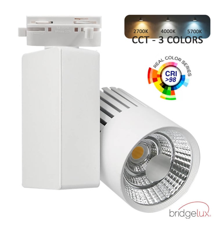 Spot LED 40W GRAZ Blanc Chip Bridgelux 3CCT - Rail Monophasé - 4400Lm / CRI +98 - Image 1