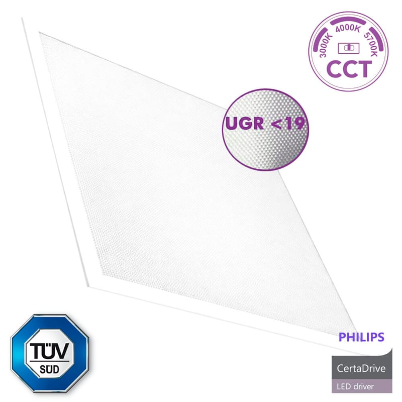 PACK10 Panneaux LED 62x62 42W + Driver Philips Certa - Image 1