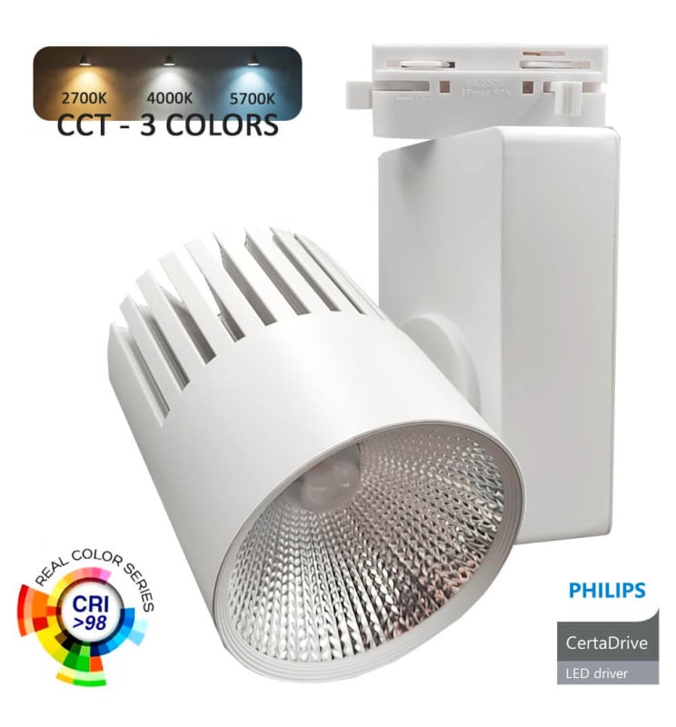 Spot LED 40W UPPSALA Blanc - Philips Certa Drive - 3CCT - Rail Monophasé - CRI+98 / 5 Ans de Garantie - Image 1