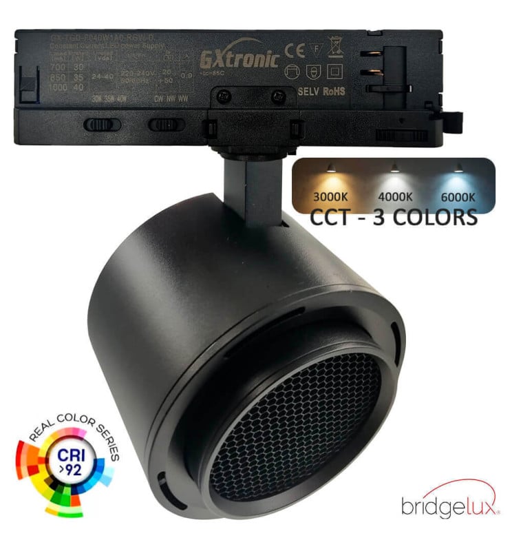 Spot LED Triphasé - 40W-30W - ROME Noir - Driver GxTronic / Optique réglable 24º-60º - UGR13 - CCT - Image 1