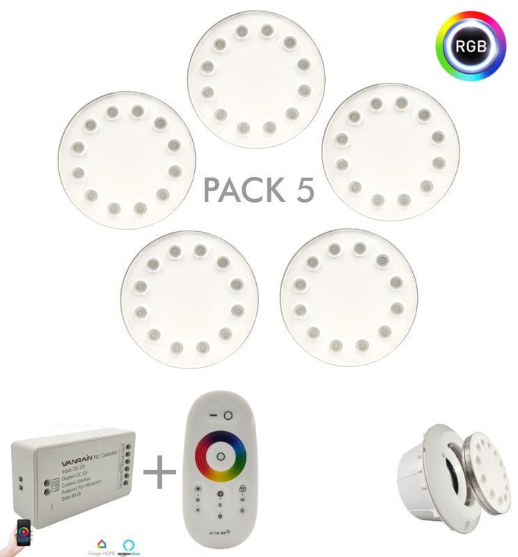 Pack 5 LED Piscine RGB PAR56 36W IP68 DC12V INOX 316 - Image 1
