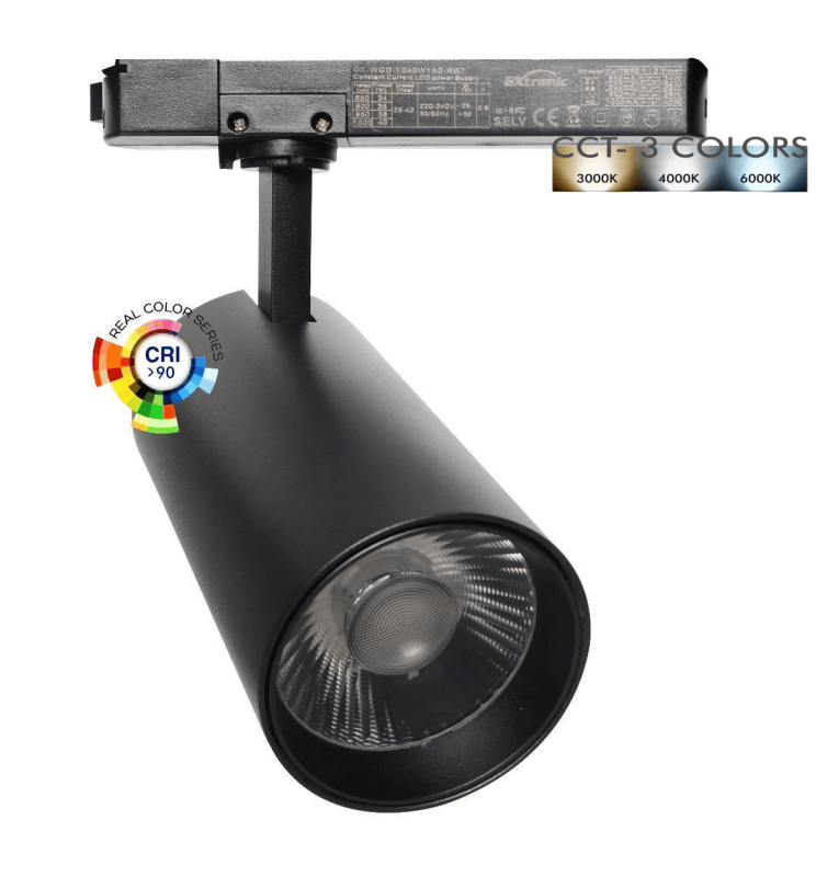 Projecteur LED 40W - 34W NEW MAYA Noir Rail Monophasé - CCT - CRI+92 / UGR13 - HIGH LUMEN - Image 1