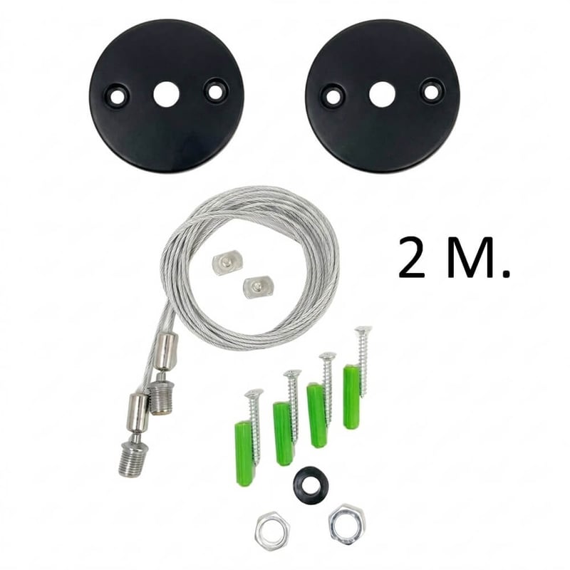 Kit suspension câble acier 2 m rosace noire - 2 unités - Image 1