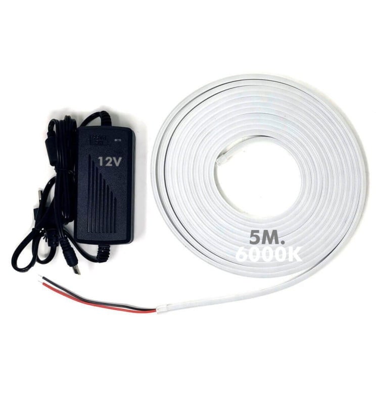 Pack ruban néon LED 6000K 6mm 12V alimentation - Image 1