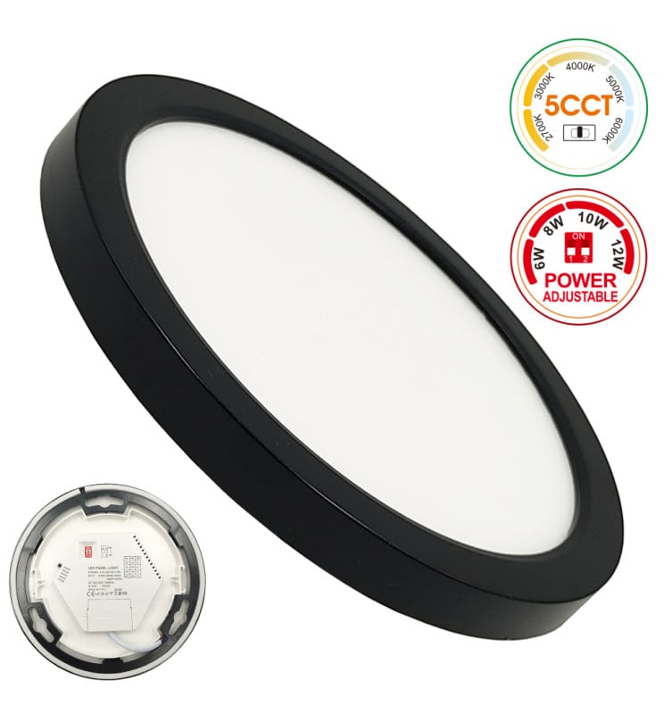 Plafonnier LED Bonn Noir 6-12W 5CCT IP44 - Image 1