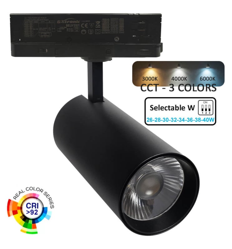 Projecteur LED 40W - 26W NEW MAYA Noir Rail TRIPHASÉ - CCT - CRI+92 / UGR13 - HAUT LUMEN - Image 1