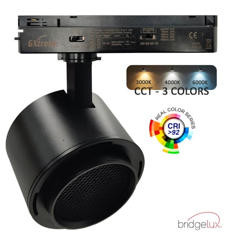 Spot LED 40W-28W Monophasé - ROMA Noir - Driver GxTronic - Optique Réglable 24º-60º / UGR13 - CCT - Image 1